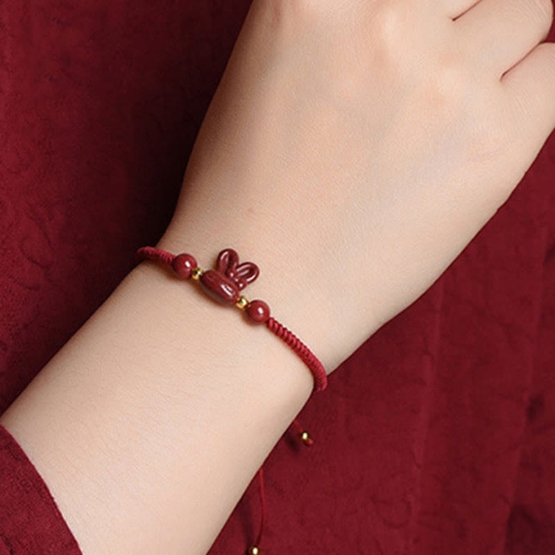 KarmaRipple's Handmade Cinnabar Chinese Zodiac Rabbit Fortune Red Rope Bracelet p6