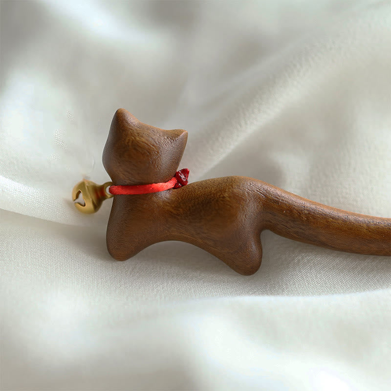 KarmaRipple's Classical Chinese Style Cat-shaped Sandalwood Hairpin p3