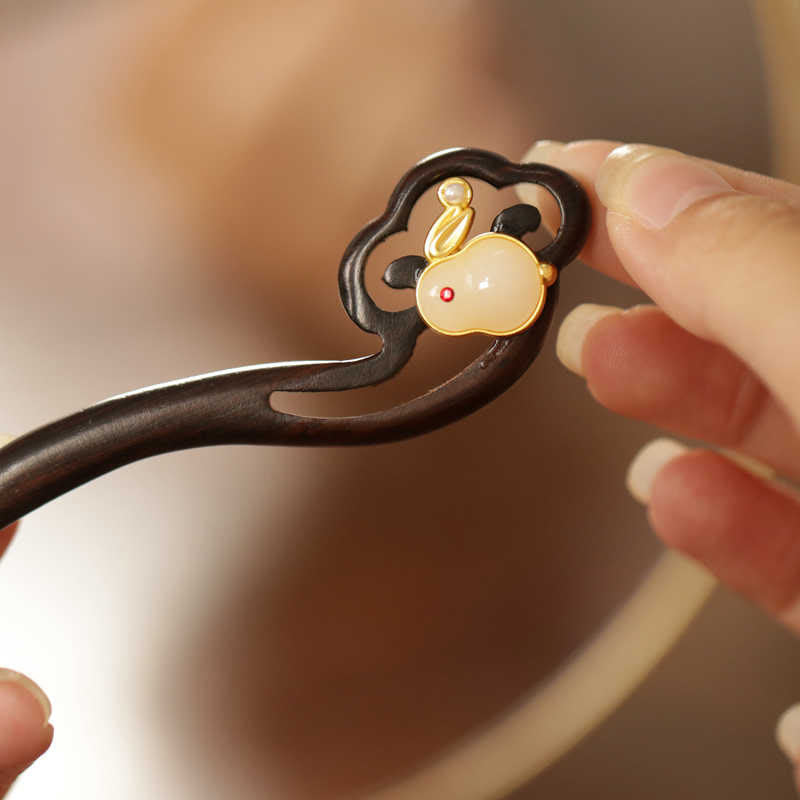 KarmaRipple's Auspicious Cloud Sandalwood Rabbit Protection Hairpin p1