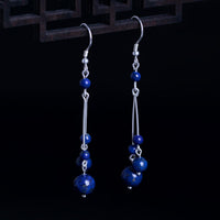 KarmaRipple's 925 Sterling Silver Lazurite Beadwork Serenity Drop Earrings