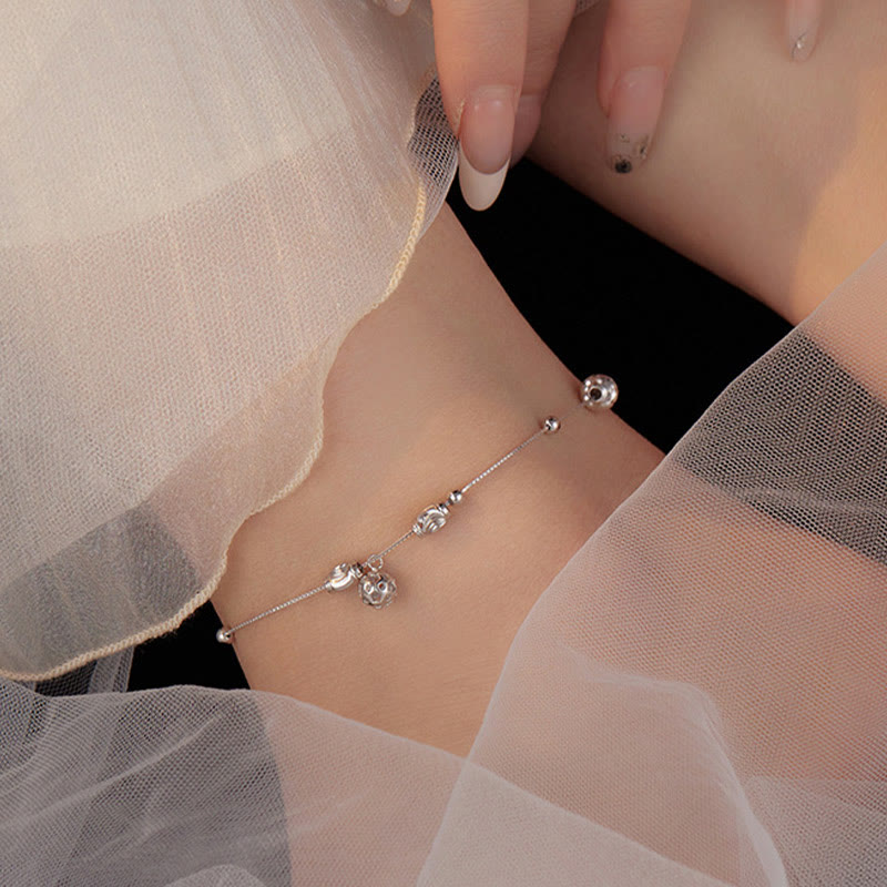 KarmaRipple's 925 Sterling Silver Simple Bell Bead Blessing Anklet p4