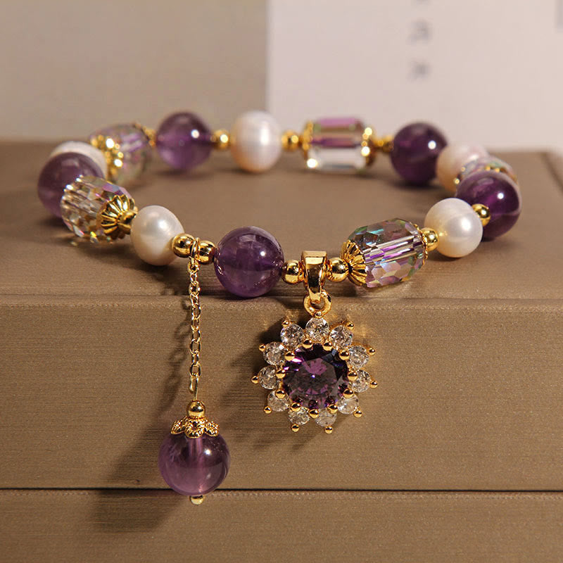 KarmaRipple's Authentic Amethyst Pearl Sunflower Communication Bracelet p9