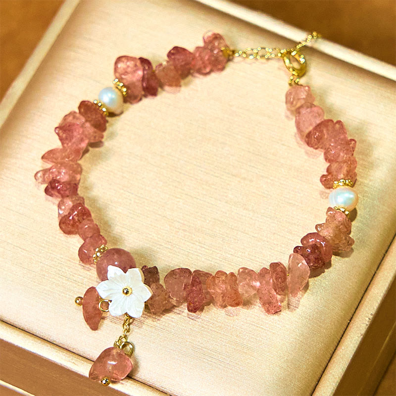 KarmaRipple's Authentic Strawberry Quartz Green Strawberry Quartz Super Seven Gemstone Flower Balancing Bracelet p19