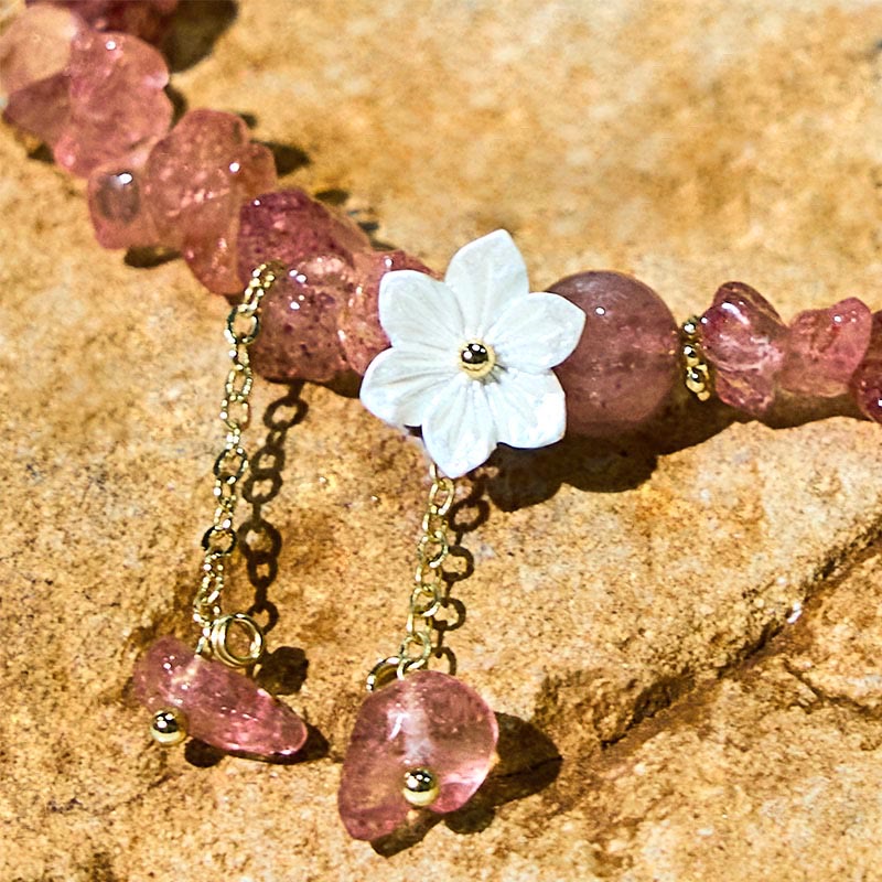KarmaRipple's Authentic Strawberry Quartz Green Strawberry Quartz Super Seven Gemstone Flower Balancing Bracelet p21
