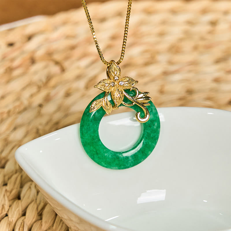 KarmaRipple's Cyan Jade Peace Buckle Alloy Flower Balancing Fortune Pendant Necklace p5