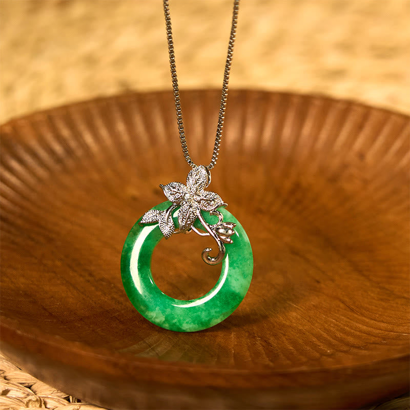 KarmaRipple's Cyan Jade Peace Buckle Alloy Flower Balancing Fortune Pendant Necklace p15