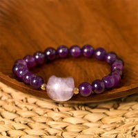 KarmaRipple's Amethyst Green Aventurine Rose Quartz Fluorite Cat Head Balance Fortune Bracelet
