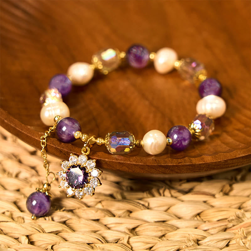 KarmaRipple's Authentic Amethyst Pearl Sunflower Communication Bracelet p2