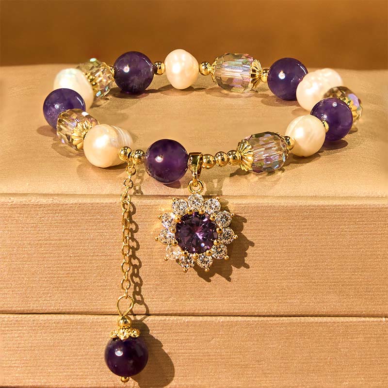 KarmaRipple's Authentic Amethyst Pearl Sunflower Communication Bracelet p5