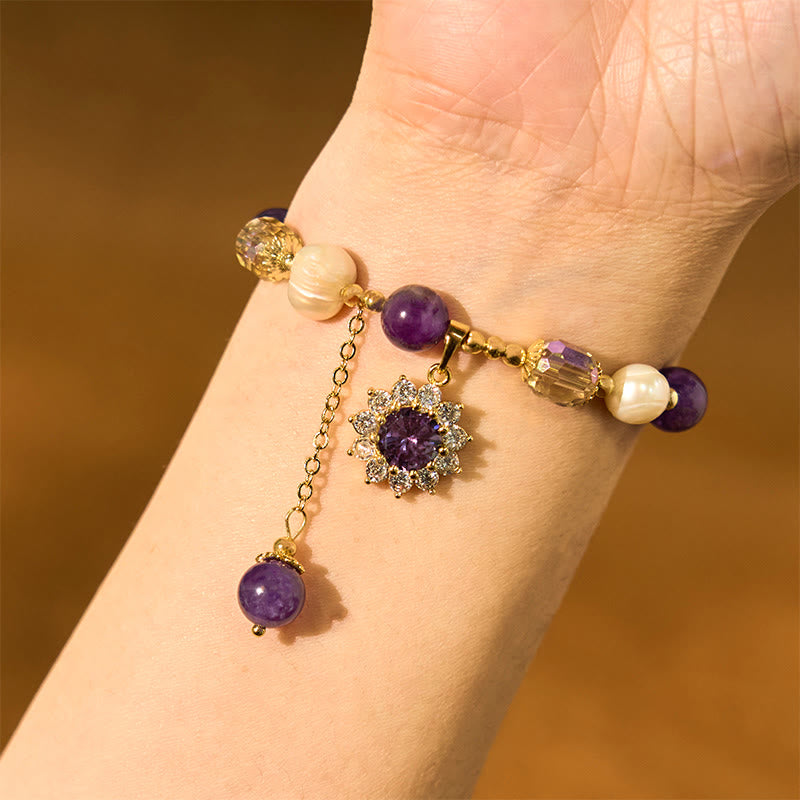 KarmaRipple's Authentic Amethyst Pearl Sunflower Communication Bracelet p4