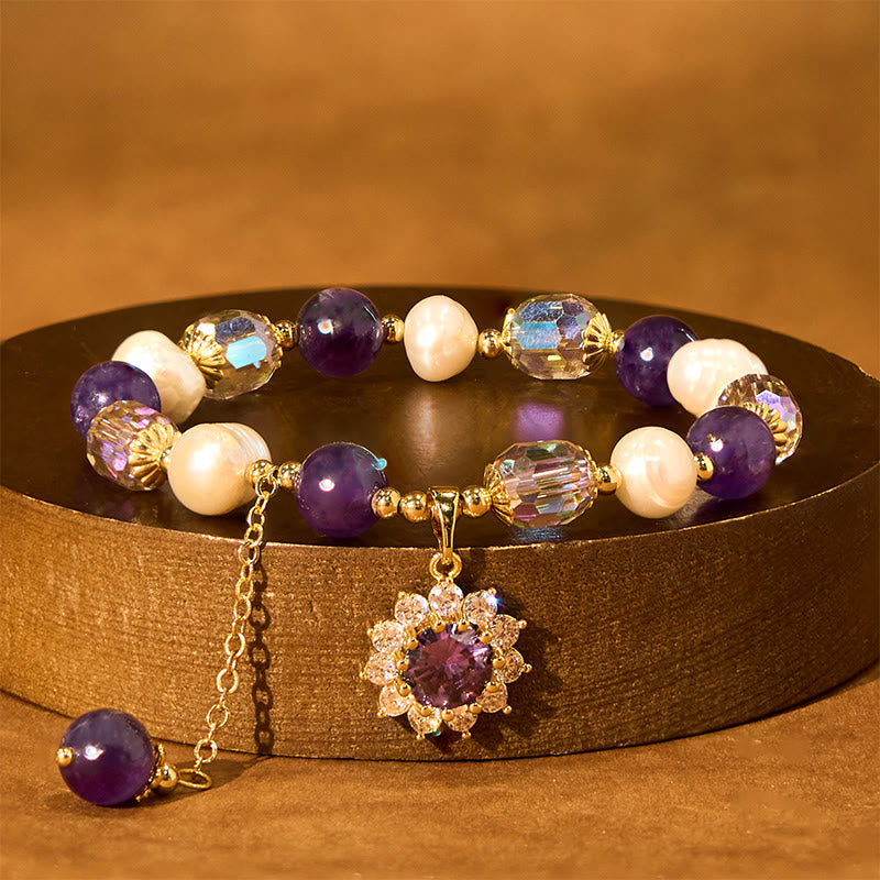 KarmaRipple's Authentic Amethyst Pearl Sunflower Communication Bracelet p3