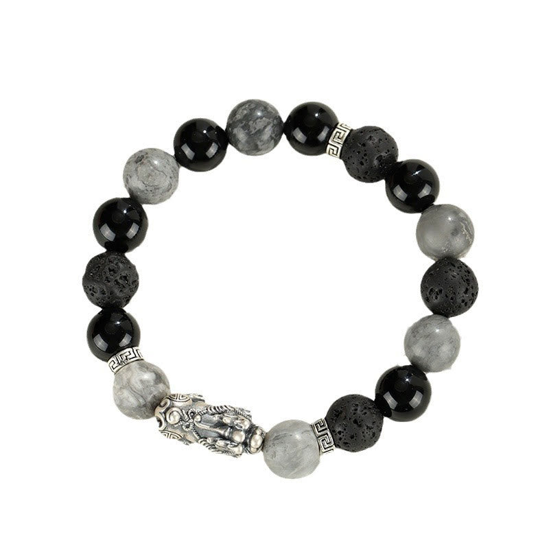 KarmaRipple's 999 Sterling Silver PiXiu Black Onyx Grey Jasper Lava Rock Protection Bracelet p13