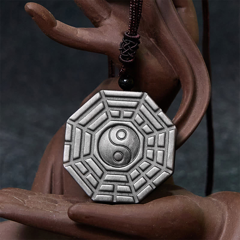 KarmaRipple's Silver Sheen Obsidian Bagua Yin Yang Symbol Protection Pendant Necklace p14