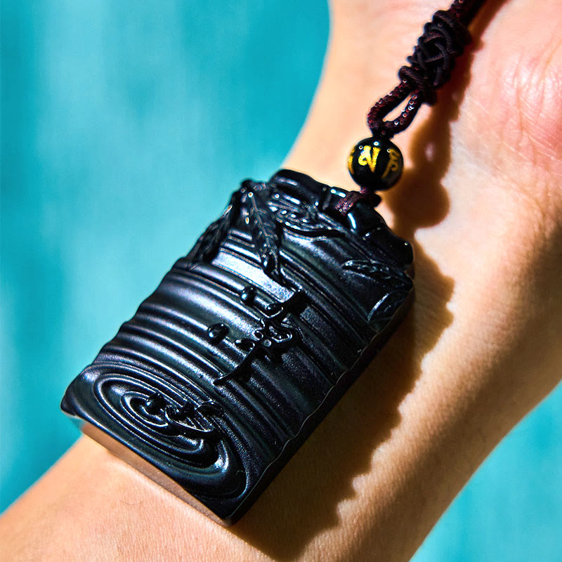 KarmaRipple's Authentic Black Obsidian Bamboo Fulfillment Pendant Necklace p11