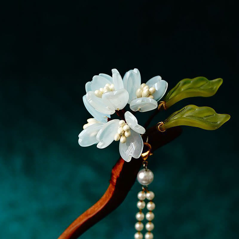 KarmaRipple's Grain Wood Liuli Lily Of The Valley Flowers Pearl Tassels Purity Hairpin p5