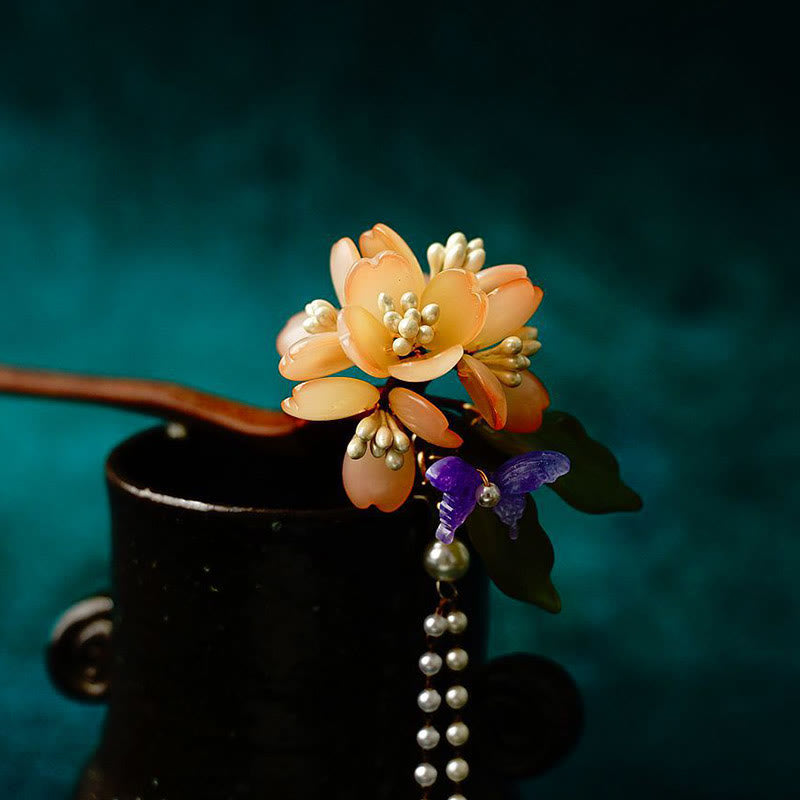 KarmaRipple's Grain Wood Liuli Lily Of The Valley Flowers Pearl Tassels Purity Hairpin p10