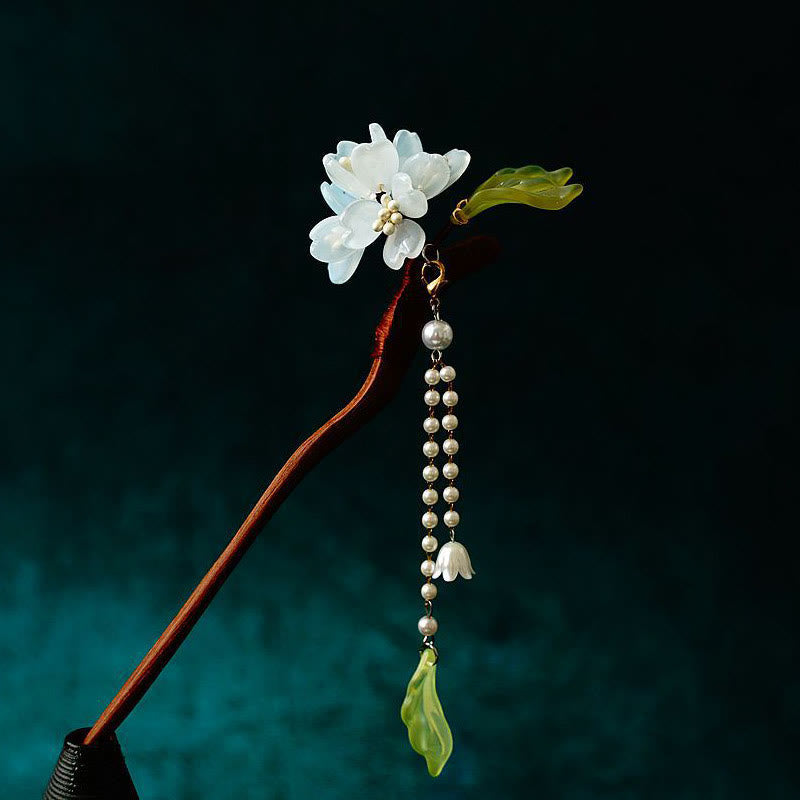 KarmaRipple's Grain Wood Liuli Lily Of The Valley Flowers Pearl Tassels Purity Hairpin p1
