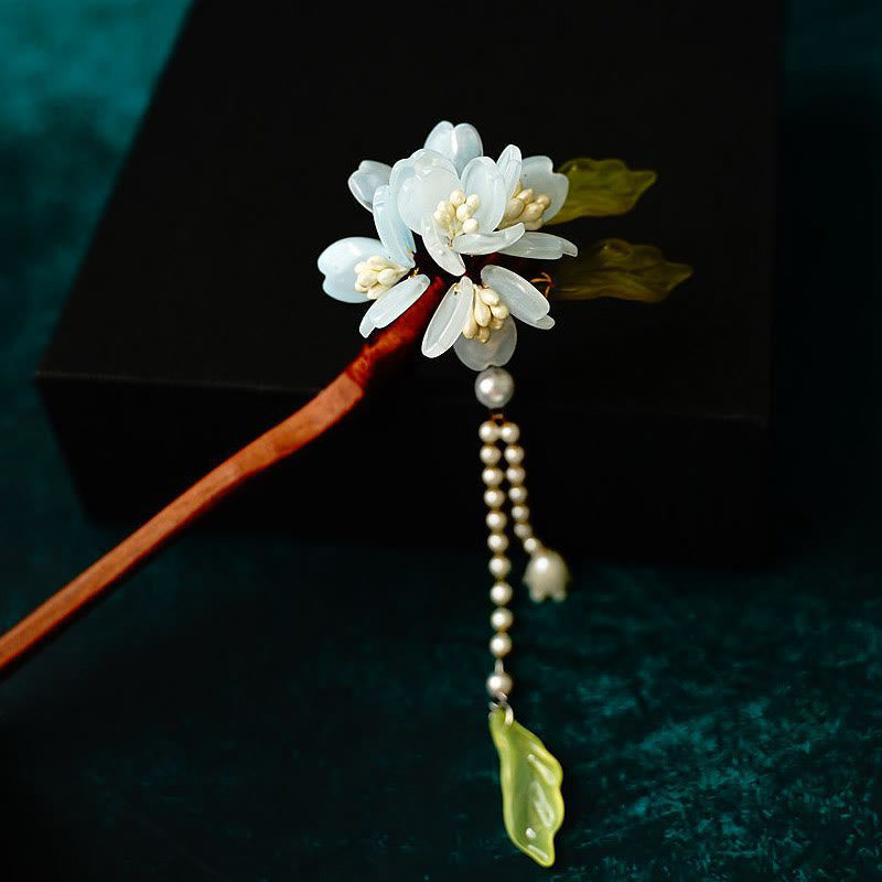 KarmaRipple's Grain Wood Liuli Lily Of The Valley Flowers Pearl Tassels Purity Hairpin p4