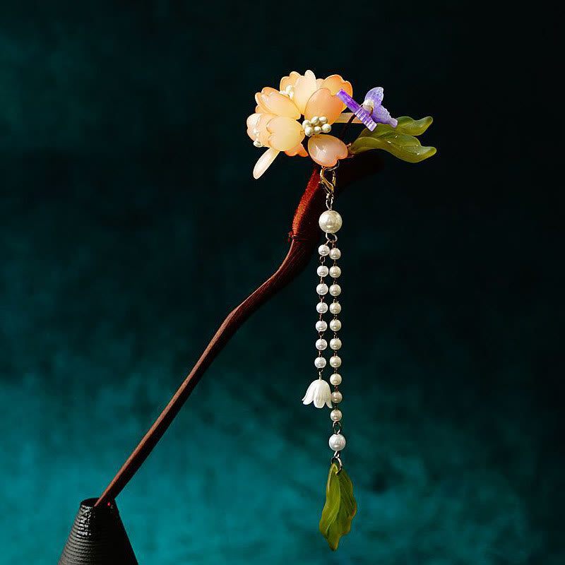 KarmaRipple's Grain Wood Liuli Lily Of The Valley Flowers Pearl Tassels Purity Hairpin p13