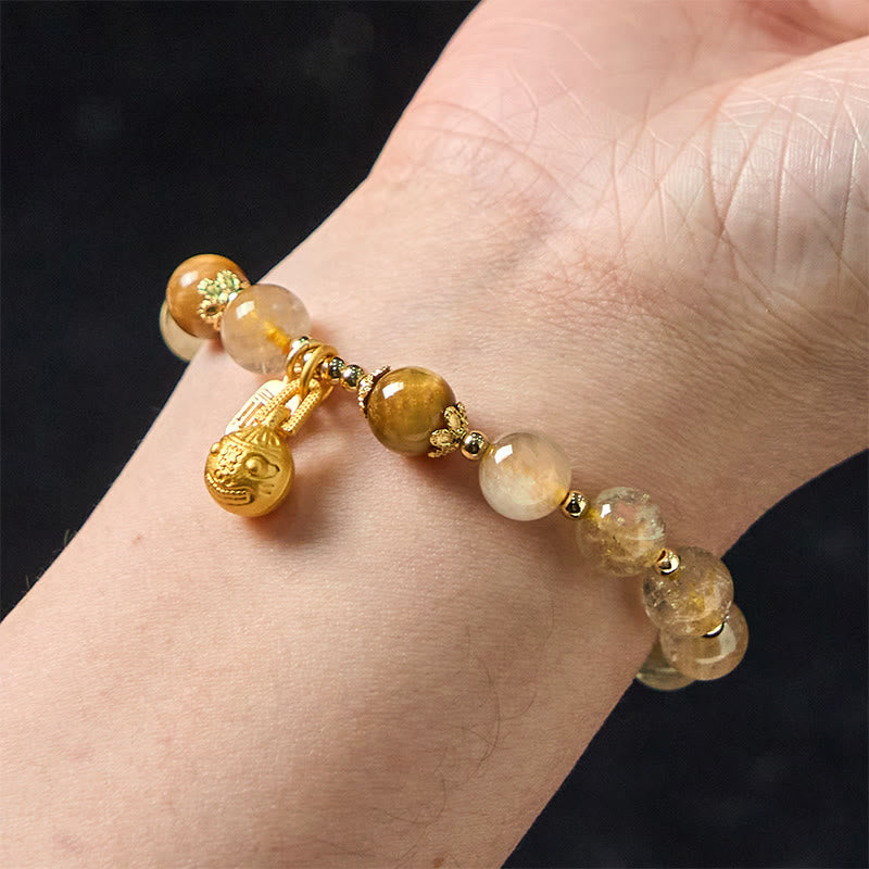 KarmaRipple's Authentic Rutilated Quartz Fu Character Metal Swallowing Beast Auspiciousness Bracelet p9