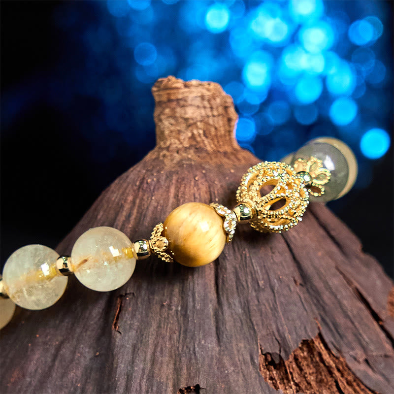 KarmaRipple's Authentic Rutilated Quartz Fu Character Metal Swallowing Beast Auspiciousness Bracelet p11