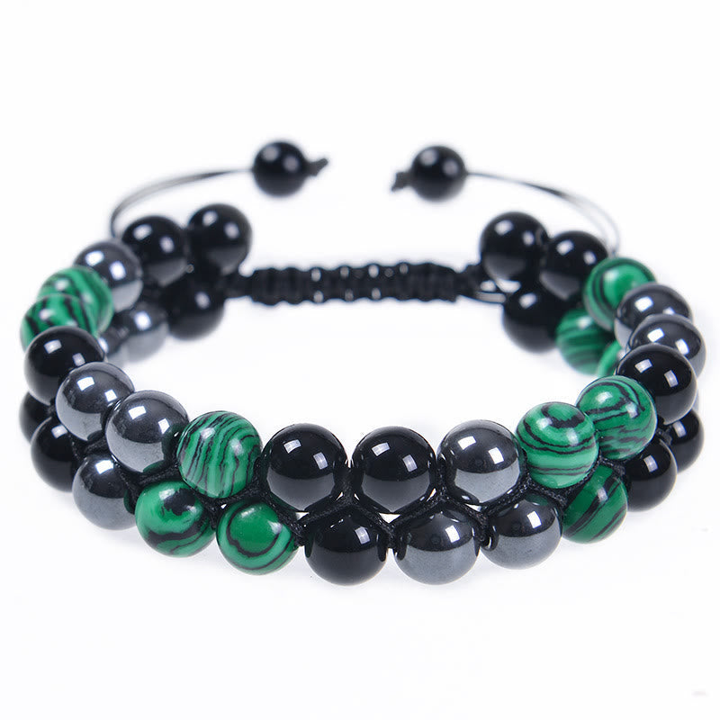 KarmaRipple's Authentic Malachite Black Magnetite Black Obsidian Double Row Beadwork Anti-Anxiety Bracelet p10