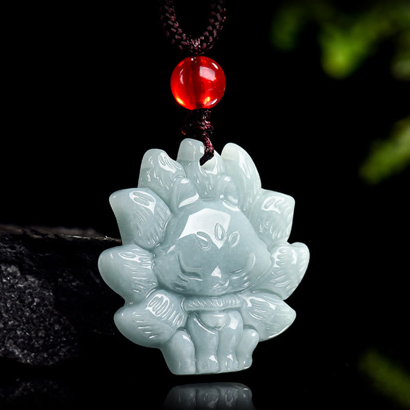 KarmaRipple's Authentic Green Jade Nine Tailed Fox Abundance Pendant Necklace p2