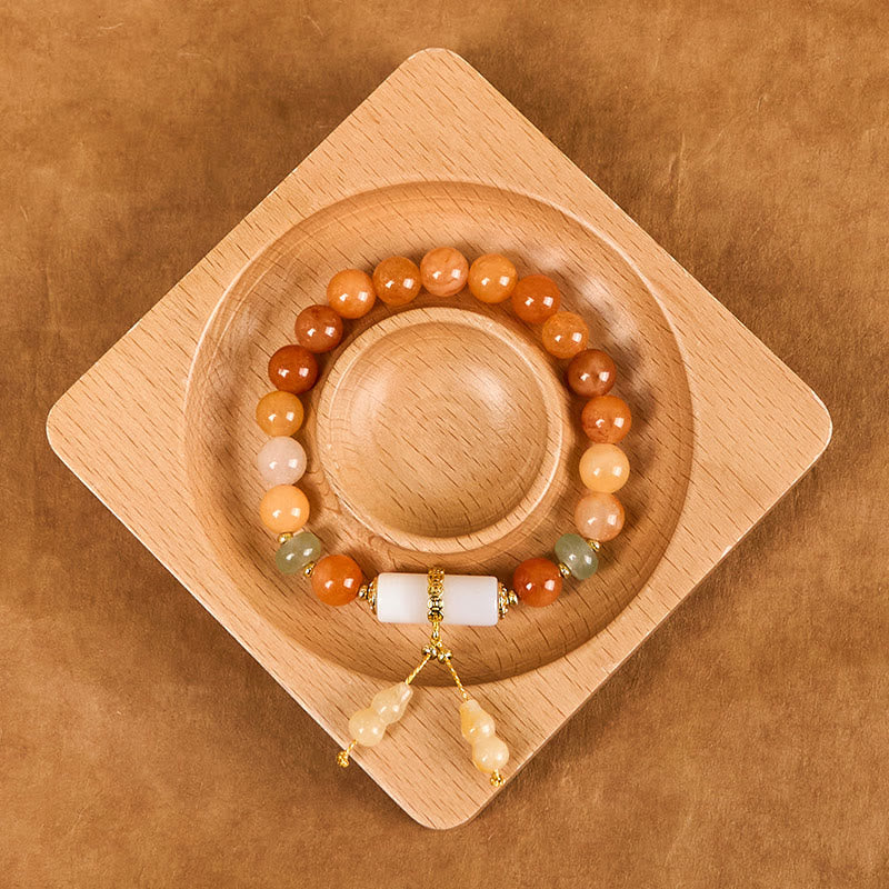 KarmaRipple's Golden Silk Jade Beadwork Gourd Ivory Gemstone Wealth Fortune Bracelet p8