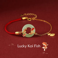 KarmaRipple's 999 Sterling Silver Hetian Ivory Jade Double Koi Fish Peace Buckle Fortunate Talisman Wealth Bracelet