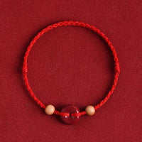 KarmaRipple's Peach Wood Peace Buckle Cinnabar Wealth String Bracelet Anklet