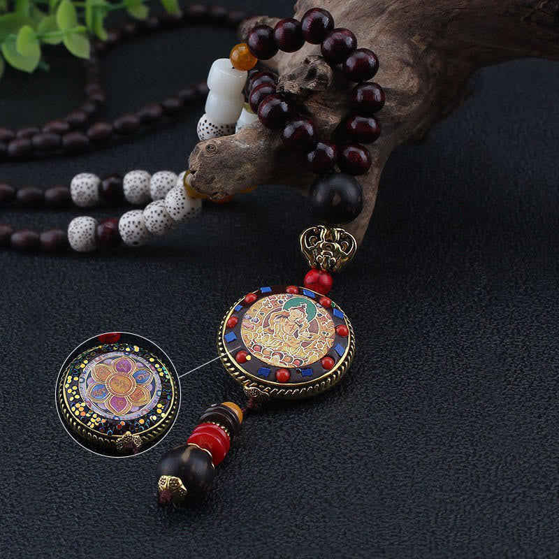 KarmaRipple's Tibetan Handmade Wood Beadwork Om Mani Padme Hum Samantabhadra Bodhisattva Purity Pendant Necklace p5