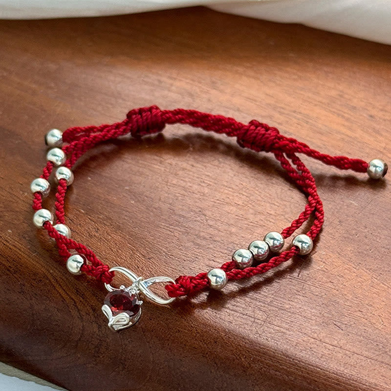 KarmaRipple's 925 Sterling Silver Fox Peach Blossom Red String Connection Bracelet Anklet p1
