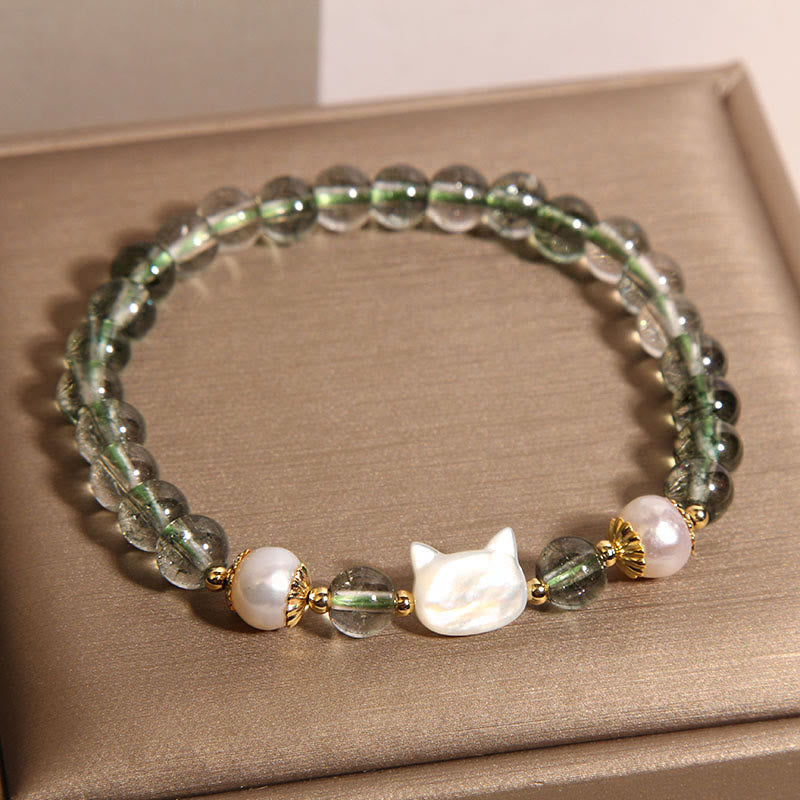 KarmaRipple's Authentic Green Phantom Pearl Shell Cat Head Fortunate Bracelet p2