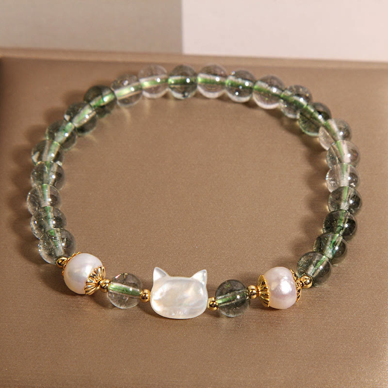 KarmaRipple's Authentic Green Phantom Pearl Shell Cat Head Fortunate Bracelet p4