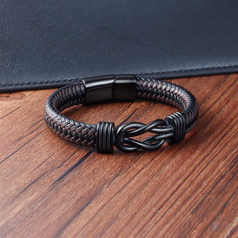 KarmaRipple's Endless Weave Pattern Titanium Steel Balance Leather Buckle Bracelet p6