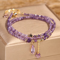 KarmaRipple's Authentic Amethyst Water Drop Star Meditation Triple Wrap Bracelet
