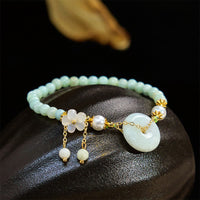 KarmaRipple's Jade Peace Buckle Beadwork Flower Prosperity Bracelet