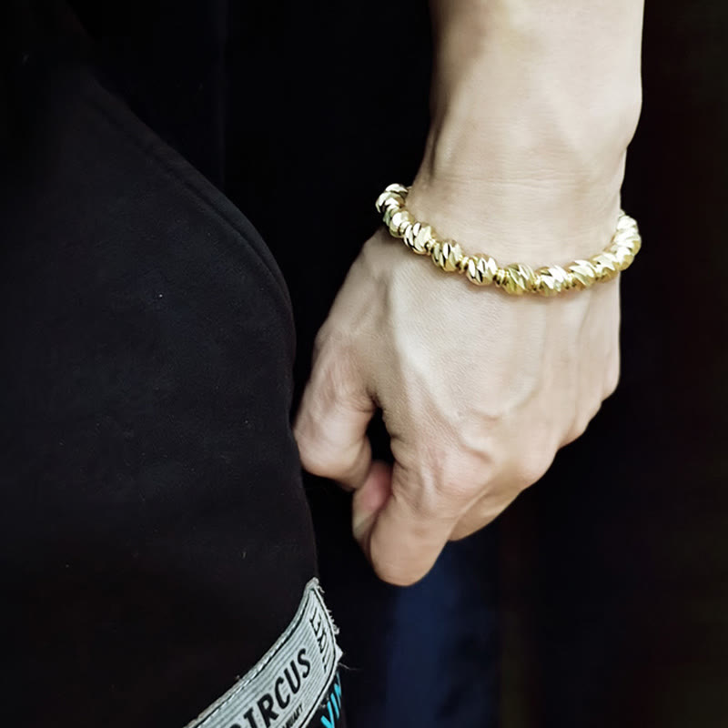 KarmaRipple's Vintage Distressed Knife Carving Pattern Bronze Brass Beadwork Wealth Bracelet p13