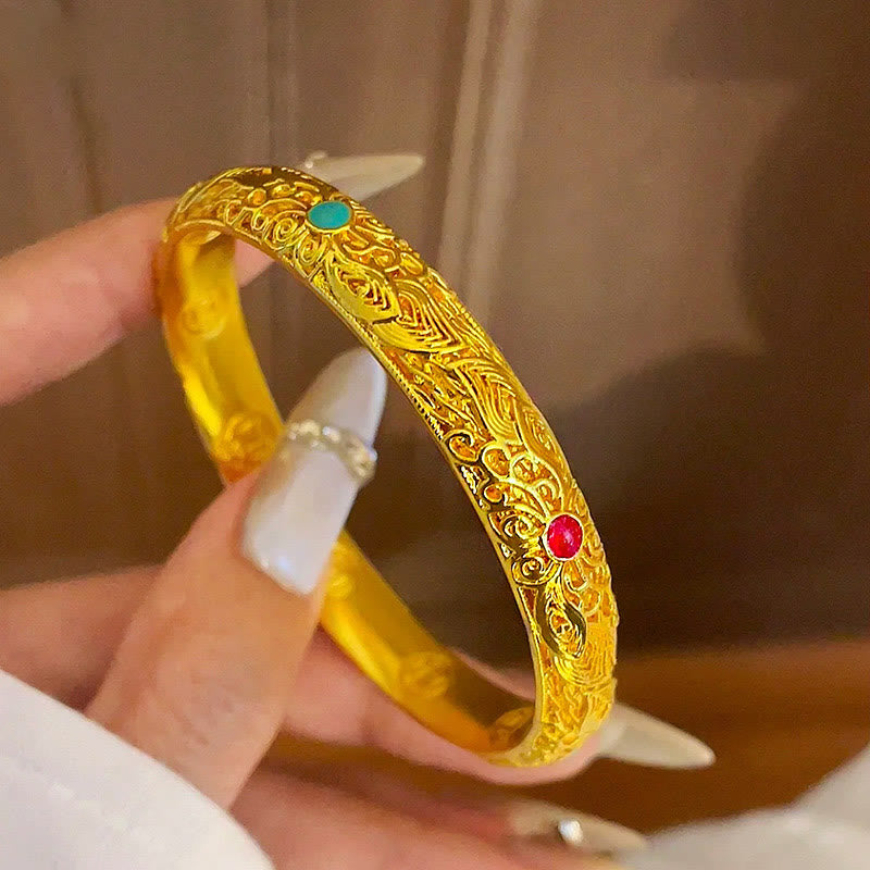 KarmaRipple's Bronze Plated Gold Flowers Leaves Fortune Bracelet Bangle p17