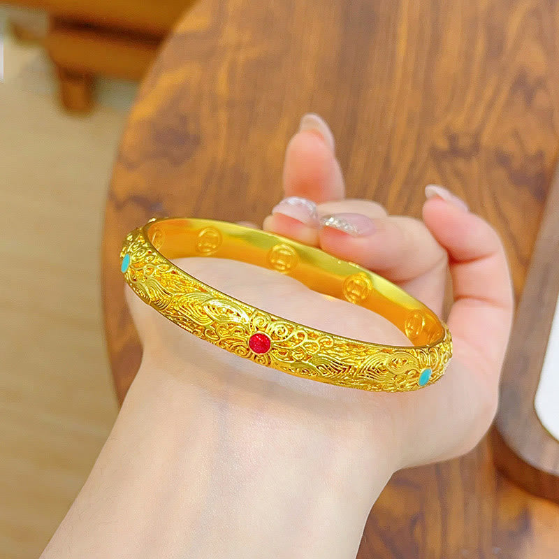 KarmaRipple's Bronze Plated Gold Flowers Leaves Fortune Bracelet Bangle p15