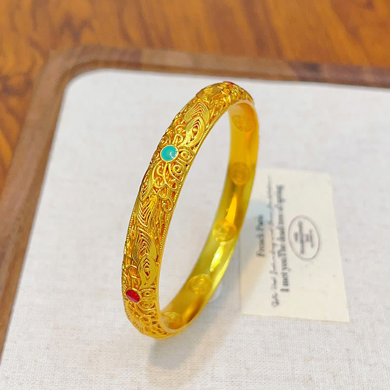 KarmaRipple's Bronze Plated Gold Flowers Leaves Fortune Bracelet Bangle p23