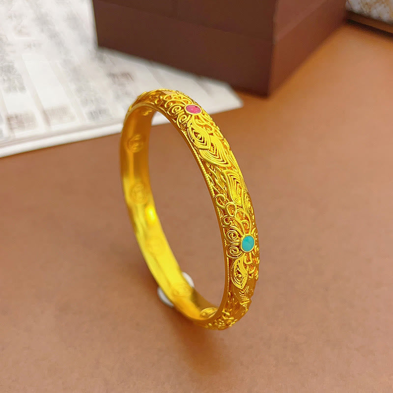 KarmaRipple's Bronze Plated Gold Flowers Leaves Fortune Bracelet Bangle p18