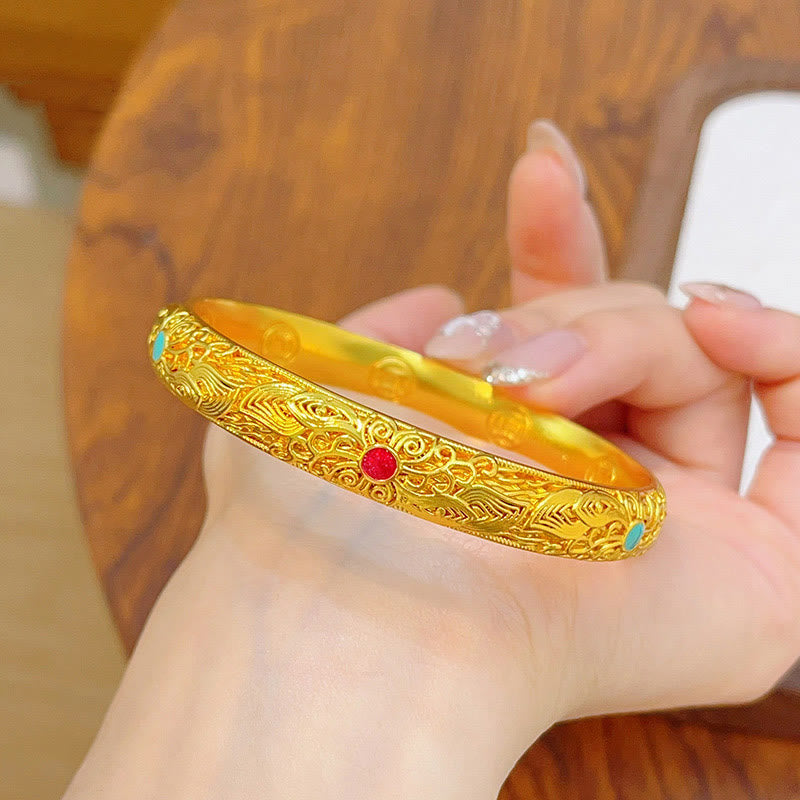 KarmaRipple's Bronze Plated Gold Flowers Leaves Fortune Bracelet Bangle p13