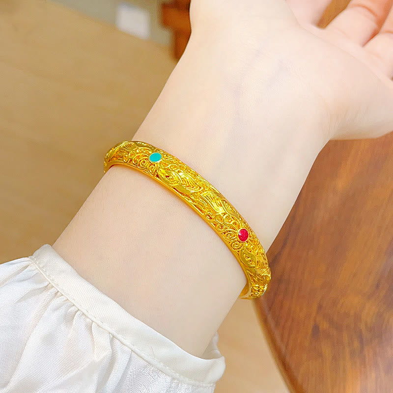 KarmaRipple's Bronze Plated Gold Flowers Leaves Fortune Bracelet Bangle p11