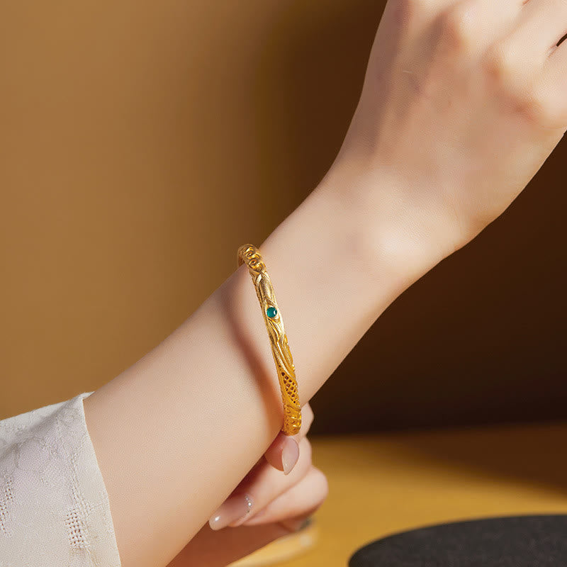 KarmaRipple's 999 Sterling Silver Golden Flower Hollow Design Blessing Bracelet Bangle p5