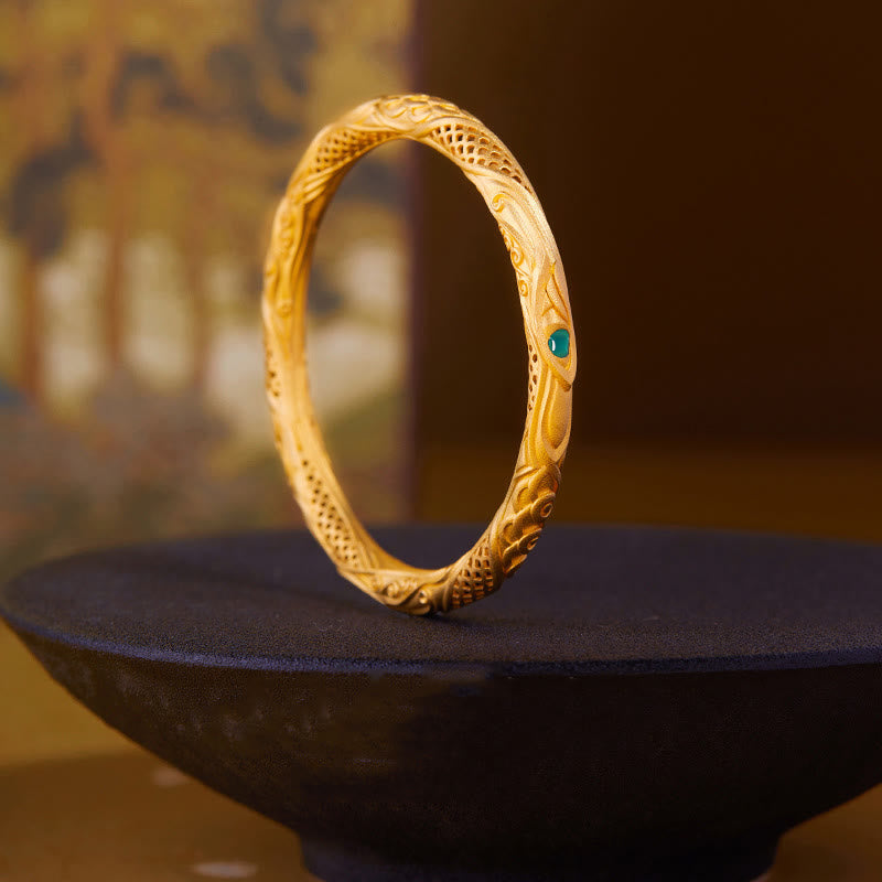 KarmaRipple's 999 Sterling Silver Golden Flower Hollow Design Blessing Bracelet Bangle p3