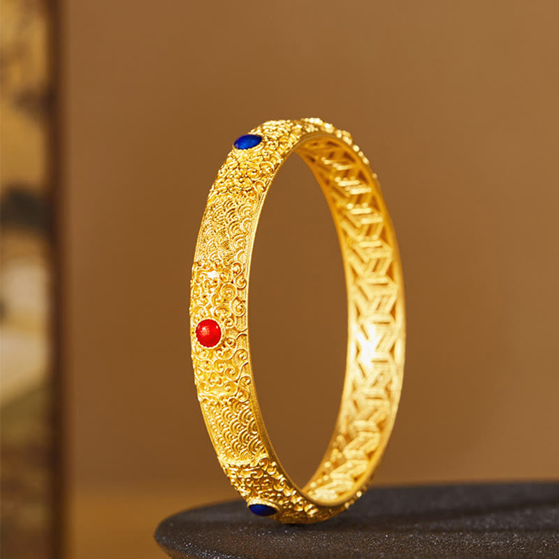 KarmaRipple's 925 Sterling Silver Golden Auspicious Clouds Hollow Design Protection Bracelet Bangle 2.20 IN (56 MM) p2