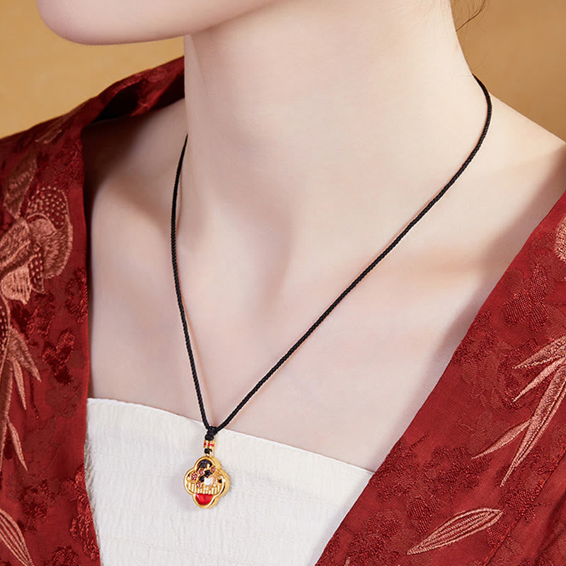 KarmaRipple's 925 Sterling Silver Plum Blossom Cat Four Leaf Clover Blessing Pendant Necklace p5