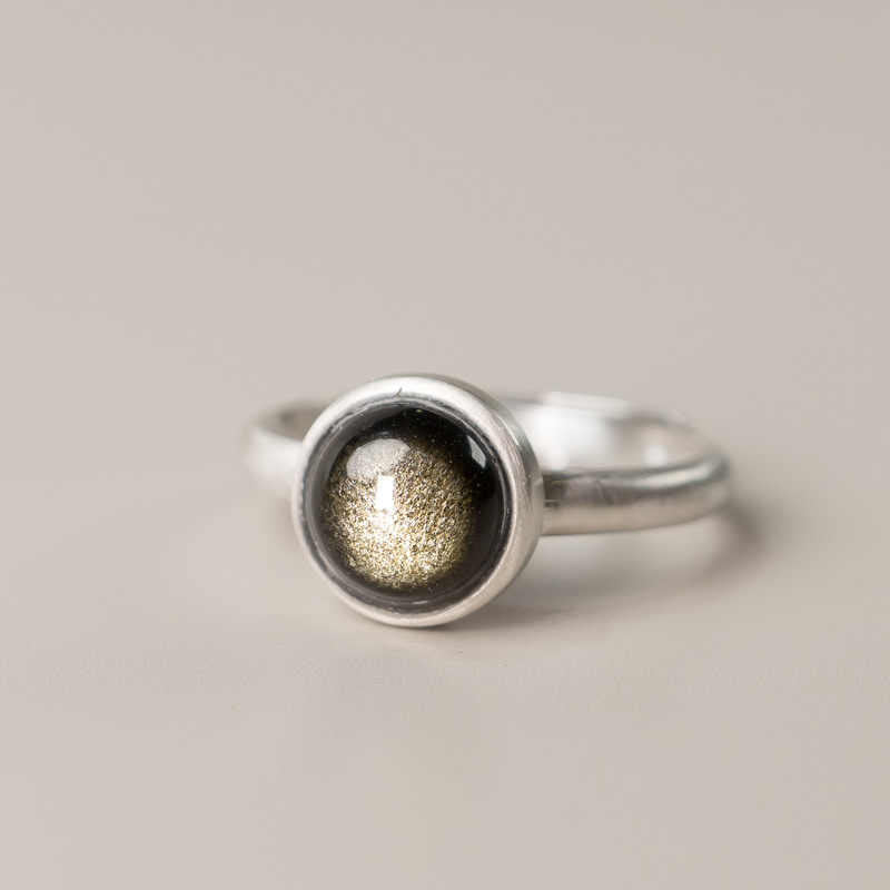 KarmaRipple's Authentic 925 Sterling Silver Gold Sheen Obsidian Adjustable Wealth Ring p12