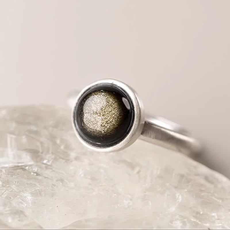 KarmaRipple's Authentic 925 Sterling Silver Gold Sheen Obsidian Adjustable Wealth Ring p11